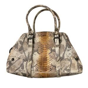 Forth & Towne Tan Calf Leather Snake Print Satchel Handbag Purse Womens Luxury